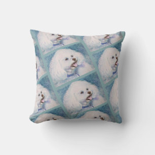 ALMOFADA FRISE BRANCO DA AGUARELA BICHON DO MONOGRAMA