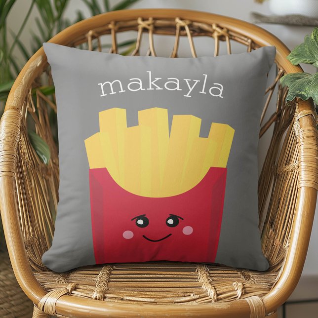Almofada Fritas Francesas Cute Kawaii com Nome Personalizad (Whimsical French Fries Pillow)
