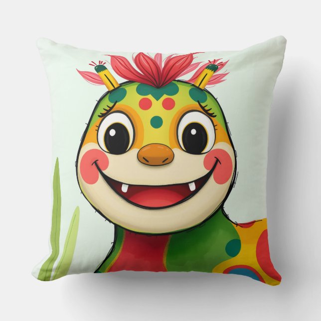 Almofada „Fröhlicher Dschungeldrache – Bunt und Glücklich“ (Frente)