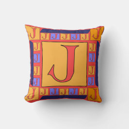 ALMOFADA FRONTEIRA AZUL DO MONOGRAMA CLÁSSICO J