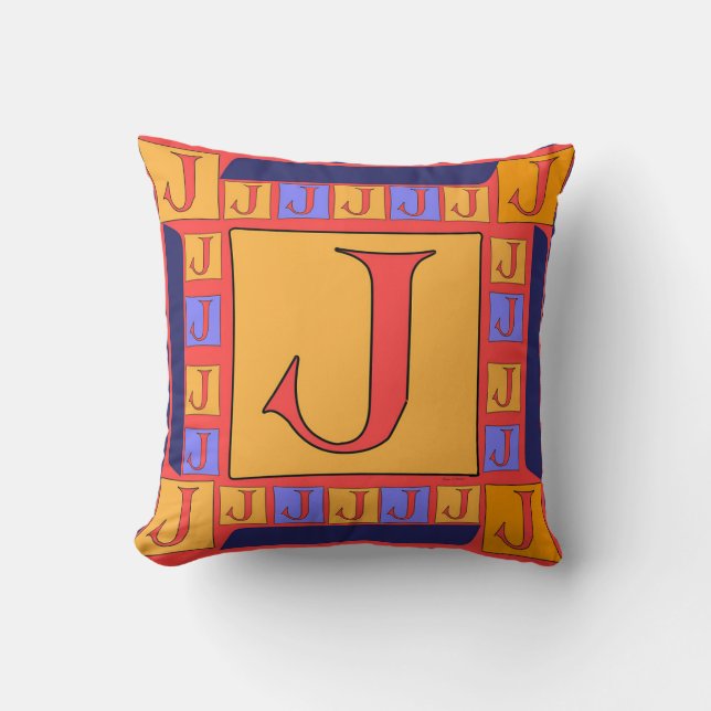 ALMOFADA FRONTEIRA AZUL DO MONOGRAMA CLÁSSICO J (Frente)