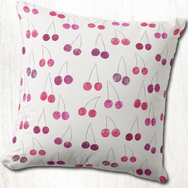 Almofada Fruta-de-Corte de Cereja (Sweet cherry watercolor pattern throw pillow)