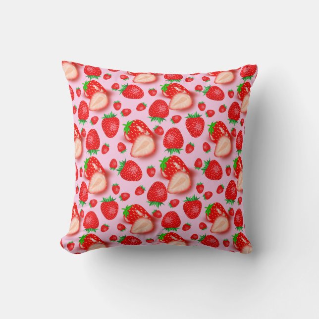 Almofada Fruta de morango na Design de padrão rosa (Frente)