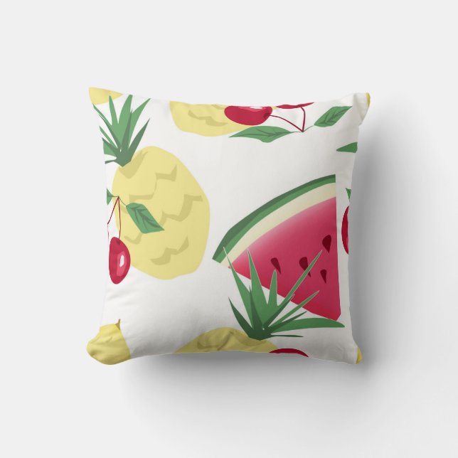 Almofada Frutas brilhantes e bagas em branco. (Frente)