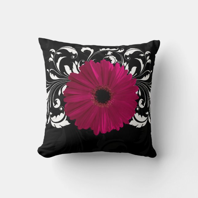 Almofada Fuchsia, Gerbera Daisy Negra (Frente)