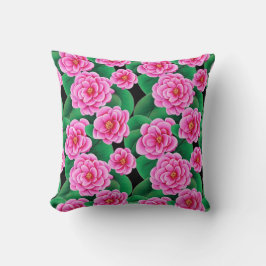 Almofada Fuchsia Pink Camellias e Jade Green Folhas