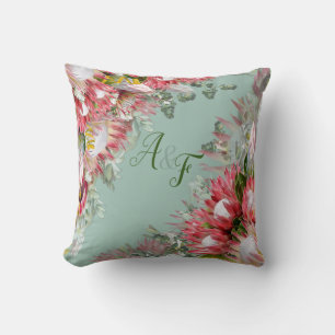 Almofada Fuchsia Protea com Verdes e Presente de Casamento 