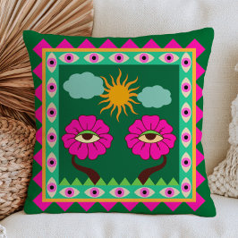 Almofada Fuchsia Rosa e Verde Esmeralda Olhos do Mal Funky