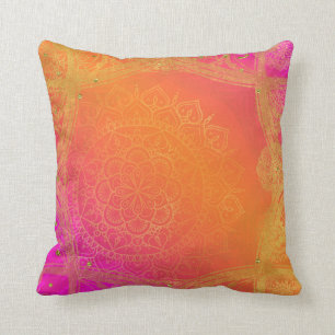 Almofada Fuchsia Rosa Laranja & Dourado Glam Mandala Indian