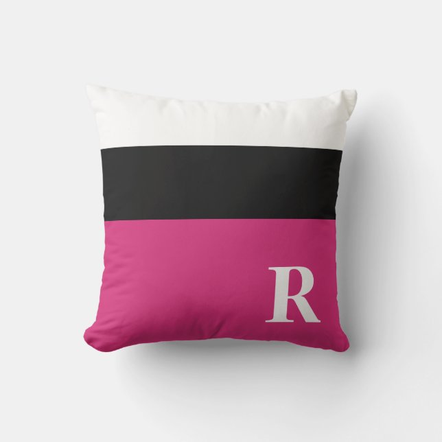 Almofada Fuchsia Rosa Preto e Branco Bloco de Cor Monograma (Frente)