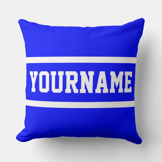 Almofada Fun Classy Bright Blue Athletic Text White Stripes (Frente)