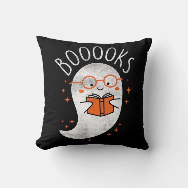 Almofada Fun Ghost Book Reading Halloween Cute Teacher Top  (Frente)