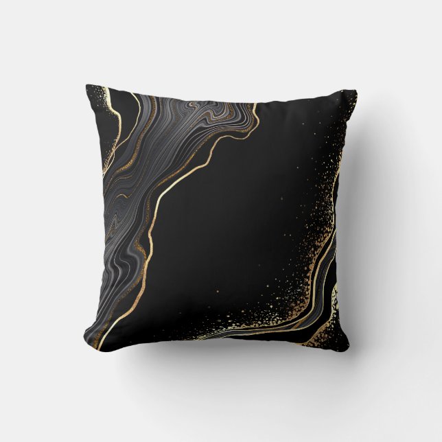 Almofada fundo abstrato negro de agato com veias ouros, (Frente)