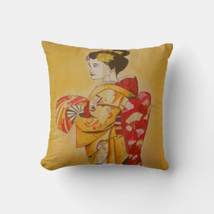 Almofada Fundo amarelo dourado da gueixa japonesa