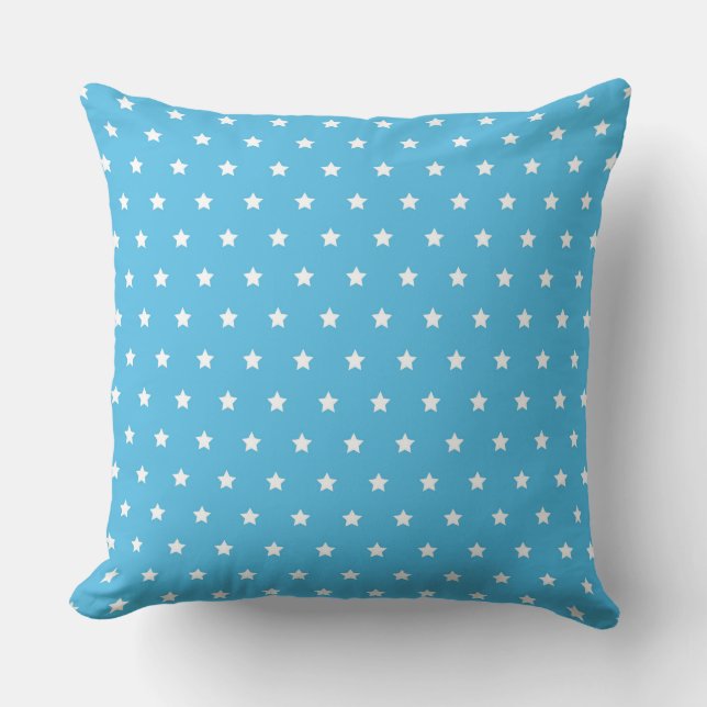 Almofada Fundo Azul Alegre com Padrão de Estrelas Brancas (Frente)