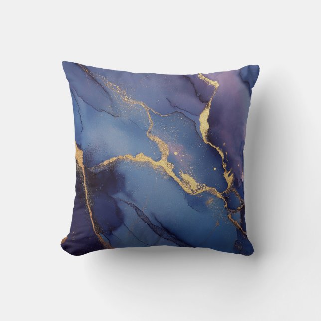 Almofada Fundo azul com listras e pontos dourados (Frente)