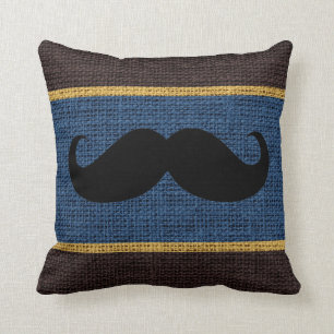 Almofada Fundo azul da juta de serapilheira do bigode preto