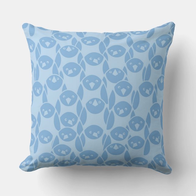 Almofada Fundo azul do teste padrão dos pinguins (Frente)
