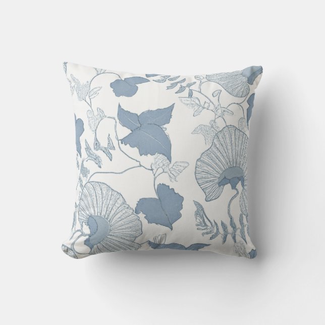 Almofada Fundo Branco Delicar Flores Azuis Japonesas (Frente)