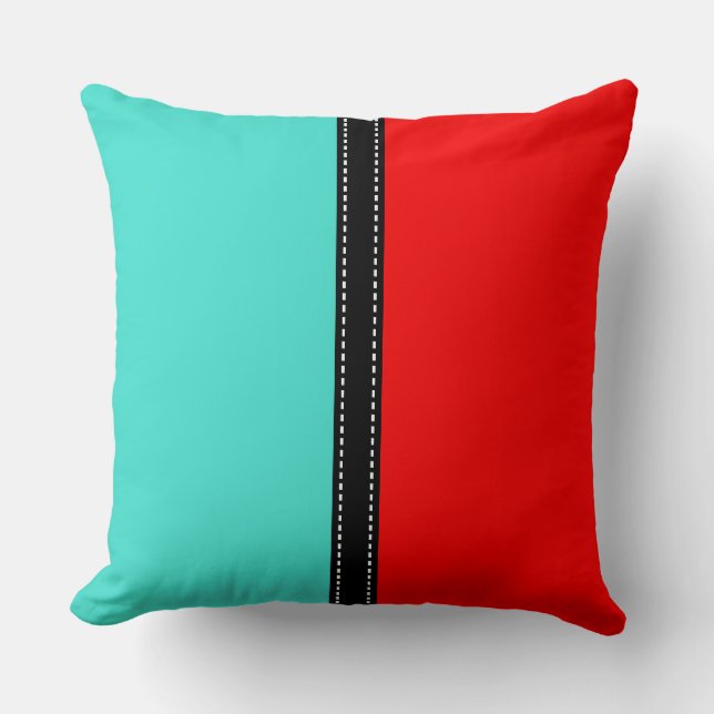 Almofada Fundo de Cor Sólida Turquesa e Vermelha (Frente)