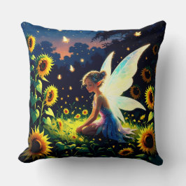 Almofada Fundo de girassol com fada e pirilampos