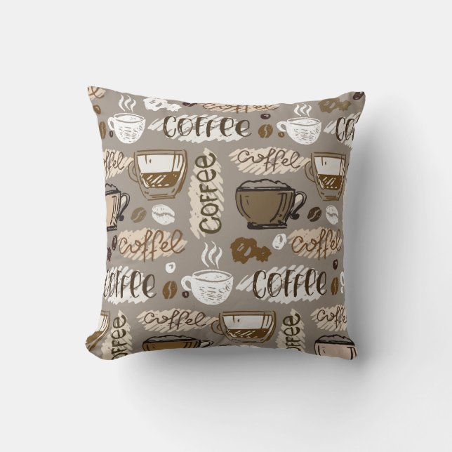 Almofada Fundo do café com rabisco desenhado à mão (Frente)