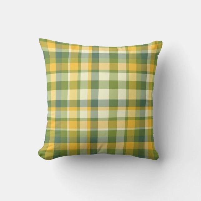 Almofada Fundo do padrão de Xadrez amarelo e verde (Frente)