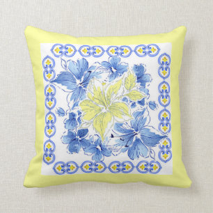 Almofada Fundo floral azul e amarelo do travesseiro