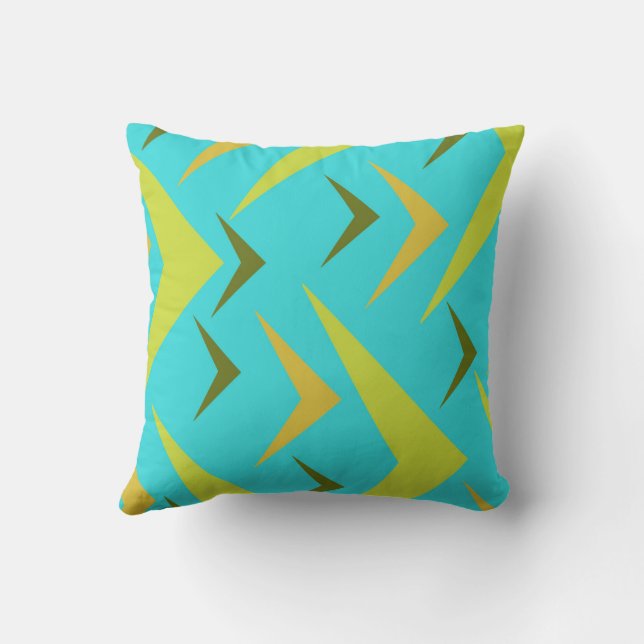 Almofada Fundo turquesa com cinza de setas e amarelo (Verso)