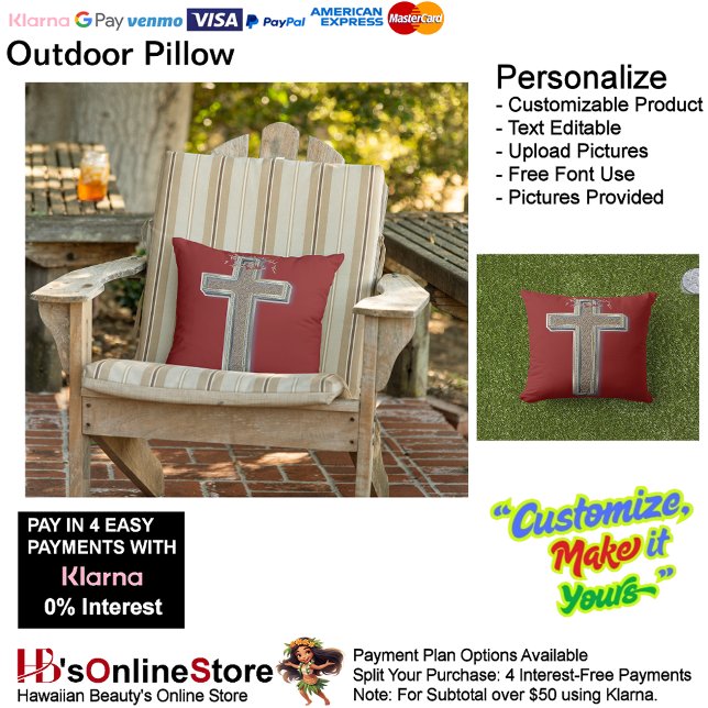 Almofada Fundo Vermelho do Travesseiro decorativo Exterior (Cross Outdoor Throw Pillow with Red Background.)