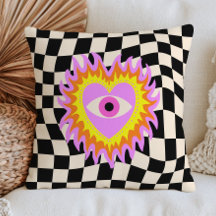 Funky Evil Eye Heart in Flames Retro Checkered