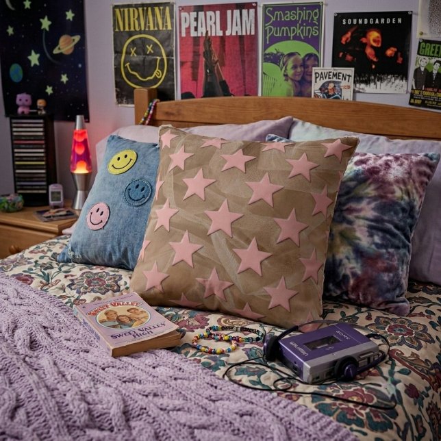 Almofada Funky Retro Abstrato Estrelas Rosa Em Chiffon Pêss (Criador carregado)