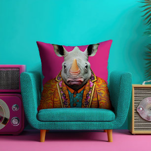 Almofada Funky Rhino - Retrato Rosa Quente