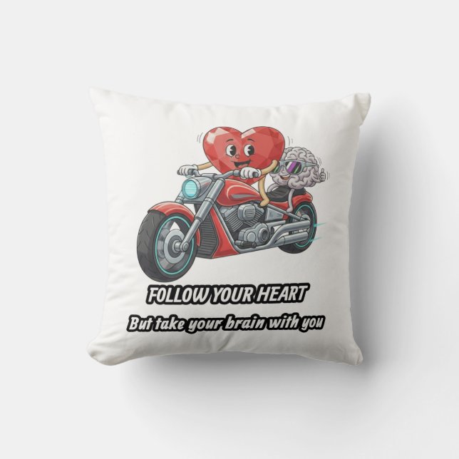 Almofada Funny biker heart follow your heart quote  (Frente)