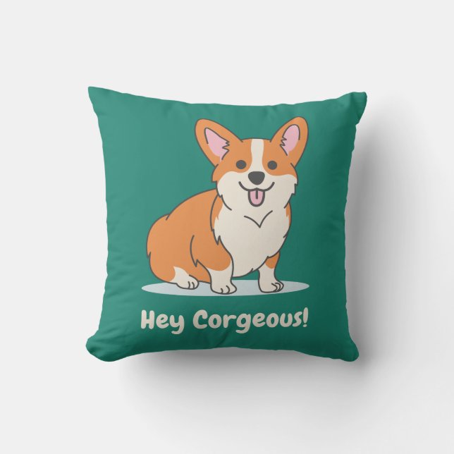 Almofada Funny Corgi Puppy Pun - Hey Corgeous (Frente)