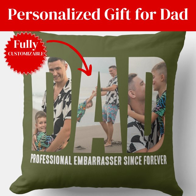 Almofada Funny Dad Photo Collage Throw Pillow (Funny Dad Photo Collage Throw Pillow)