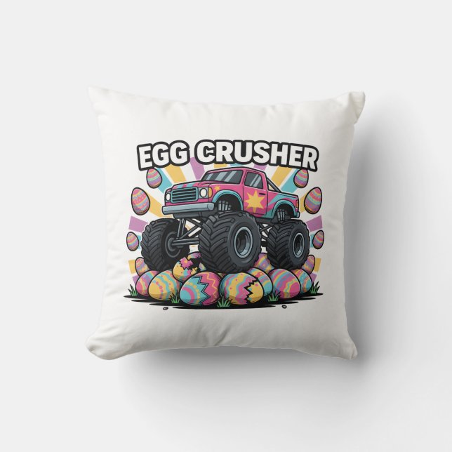 Almofada Funny Easter Monster Truck Egg Crusher Pun Boys (Frente)