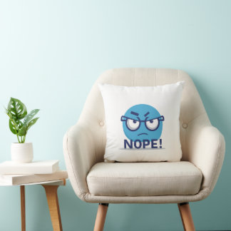 Almofada Funny Nope Emoji Pillow – Blue Angry Face with Gla