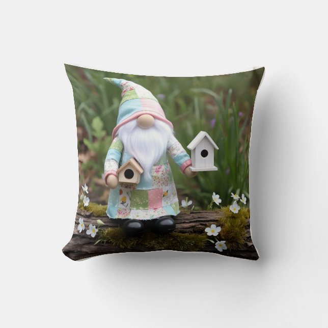 Almofada Funny Patchwork Gnome: Home Sweet Birdhouse (Frente)