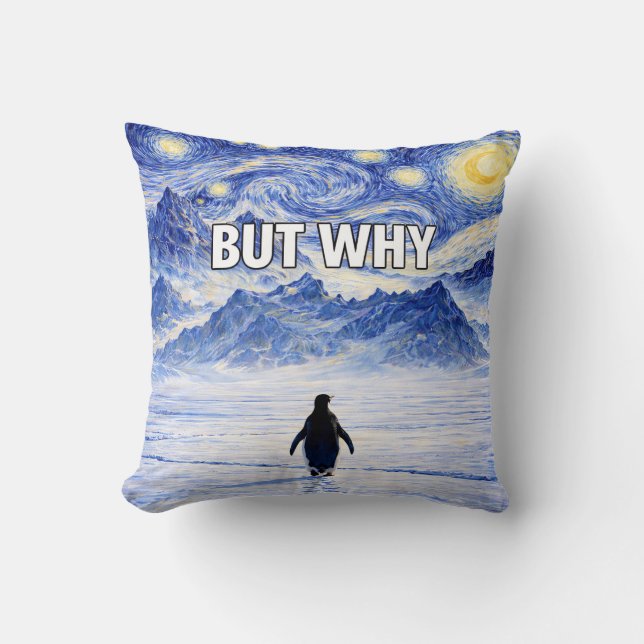 Almofada Funny Penguin BUT WHY Pillow Starry Night (Frente)