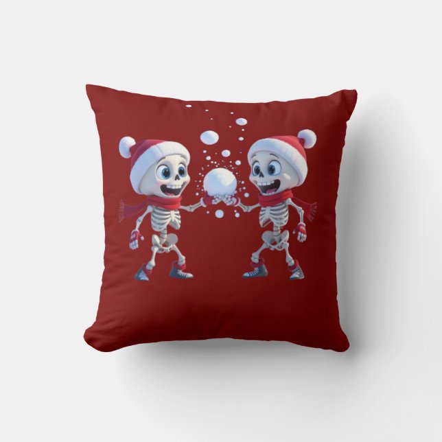 Almofada Funny Santa Skeletons Having a Snowball Fight  (Frente)