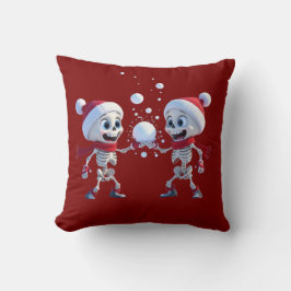 Almofada Funny Santa Skeletons Having a Snowball Fight