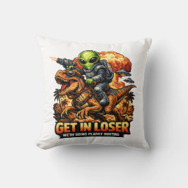 Almofada Funny Sci-Fi Fantasy Meme Art, Alien Riding Dinosa