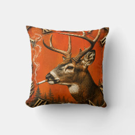 Almofada Funny Smoking Deer Rustic Hunting Cabin
