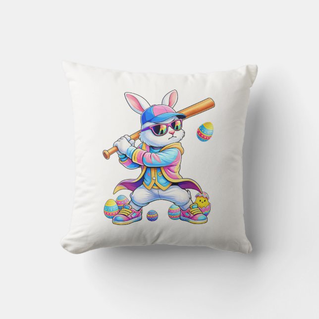 Almofada Funny Tie Dye Rabbit Baseball Easter Bunny Men Boy (Frente)