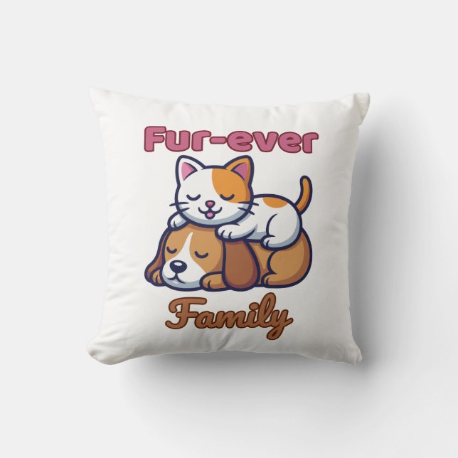 Almofada Fur‑ever Family – Funny Cat and Dog Lover Gift (Frente)