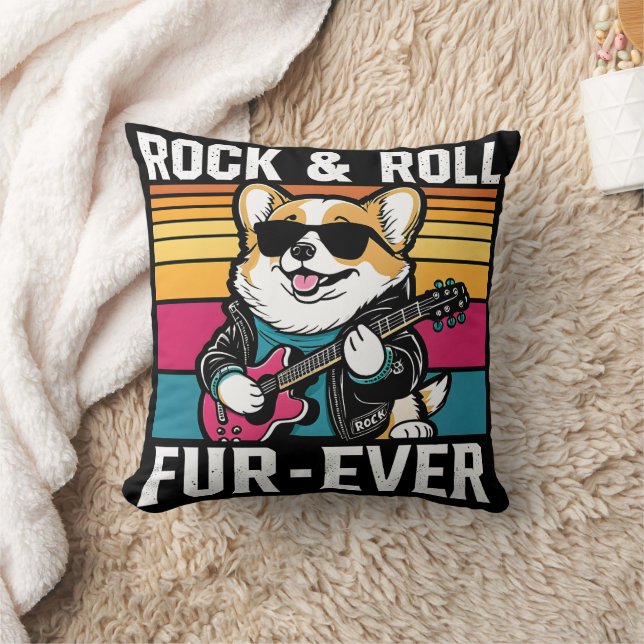 Almofada Fur-Ever Rock & Roll With A Rockin Corgi (Cobertor)