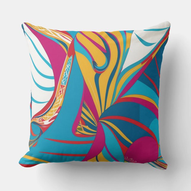 Almofada Fusão Abstrata de Batik Tropical Vibrante Folhas (Frente)
