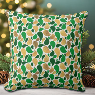 Almofada Fusão de Padrão Festivo com Brilho Verde e Dourado