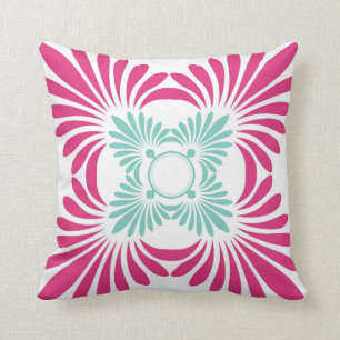 Almofada Fuschia Reversível Rosa E Floral Verde Mint